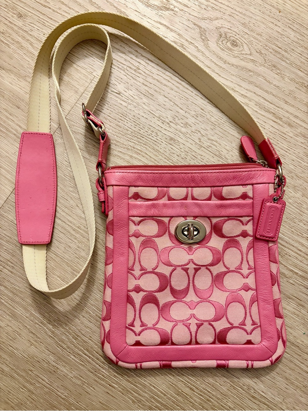 Coach Pink Signature Canvas Crossbody with Canvas Strap